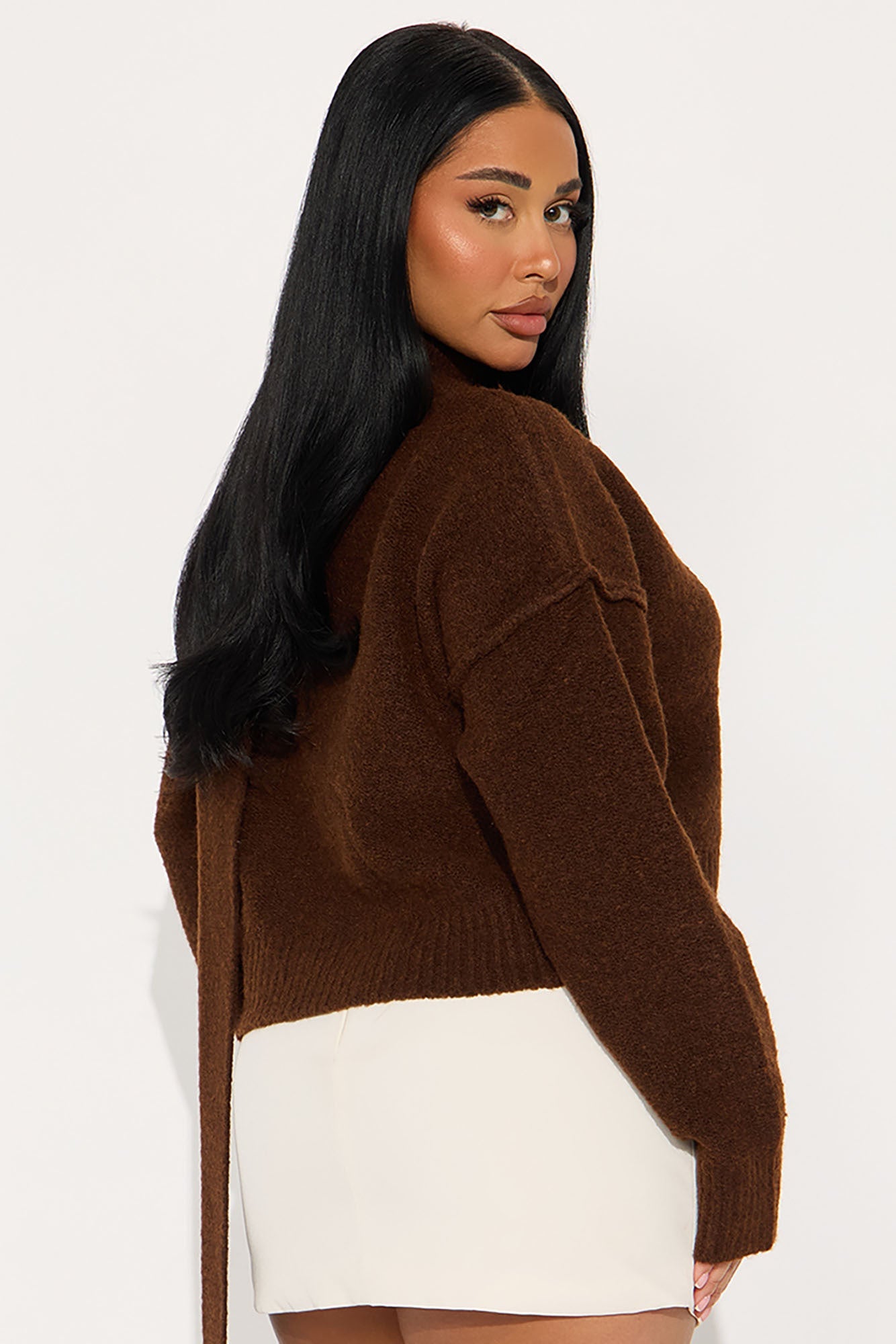 On Winter Time Neck Scarf Sweater - Chocolate