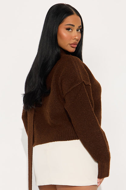 On Winter Time Neck Scarf Sweater - Chocolate