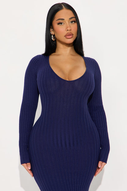 Kaylie Sweater Long Sleeve Maxi Dress - Navy
