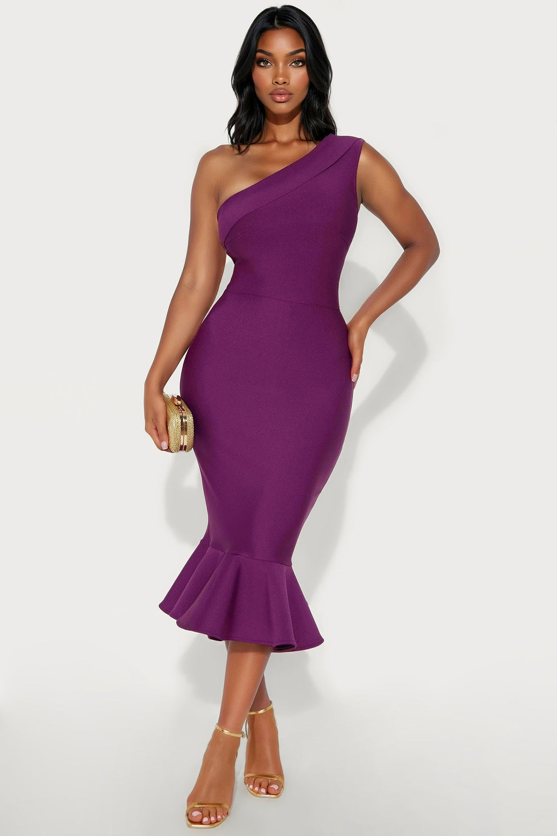 Demi Asymmetrical Midi Dress - Plum