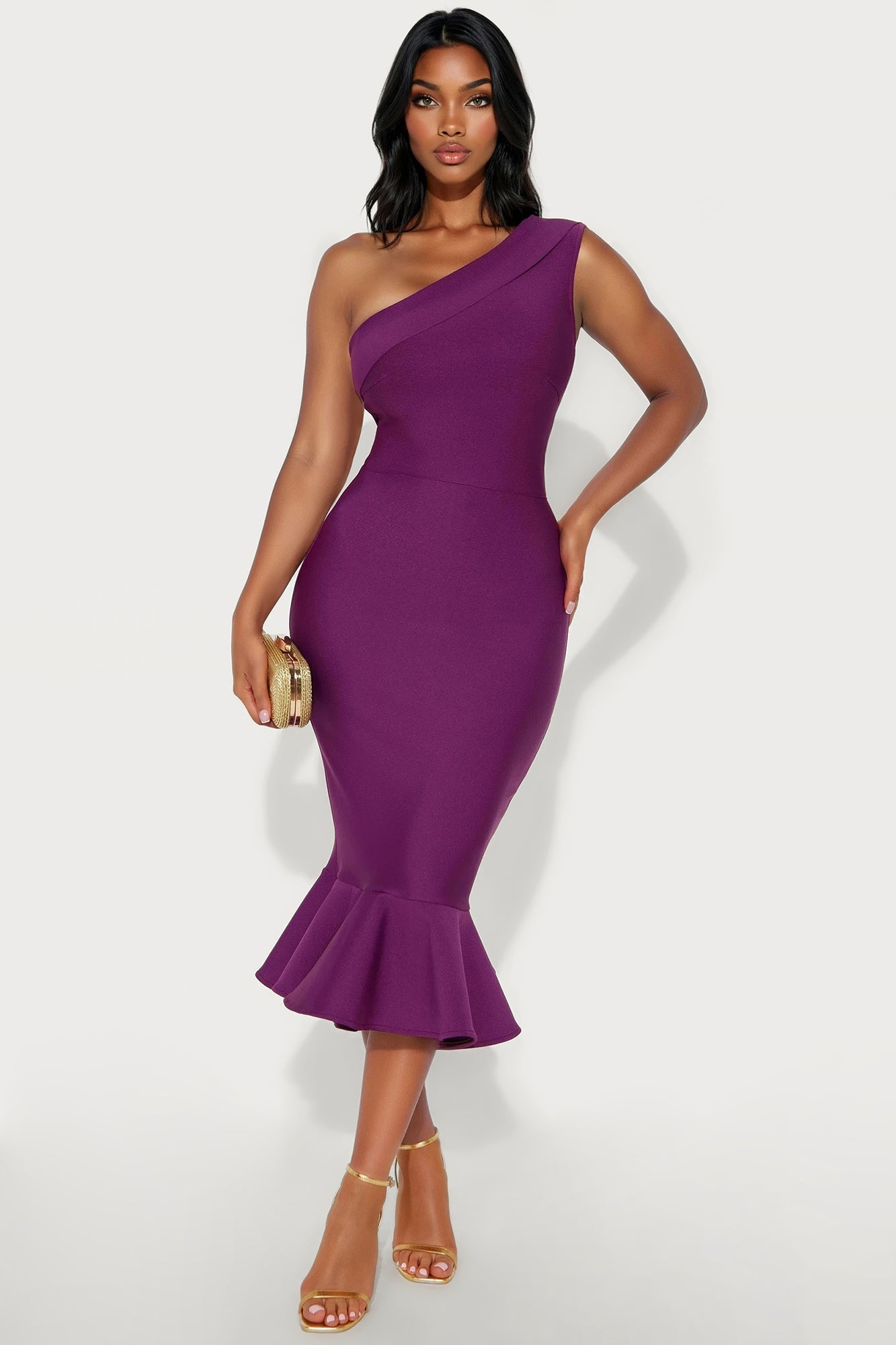 Demi Asymmetrical Midi Dress - Plum