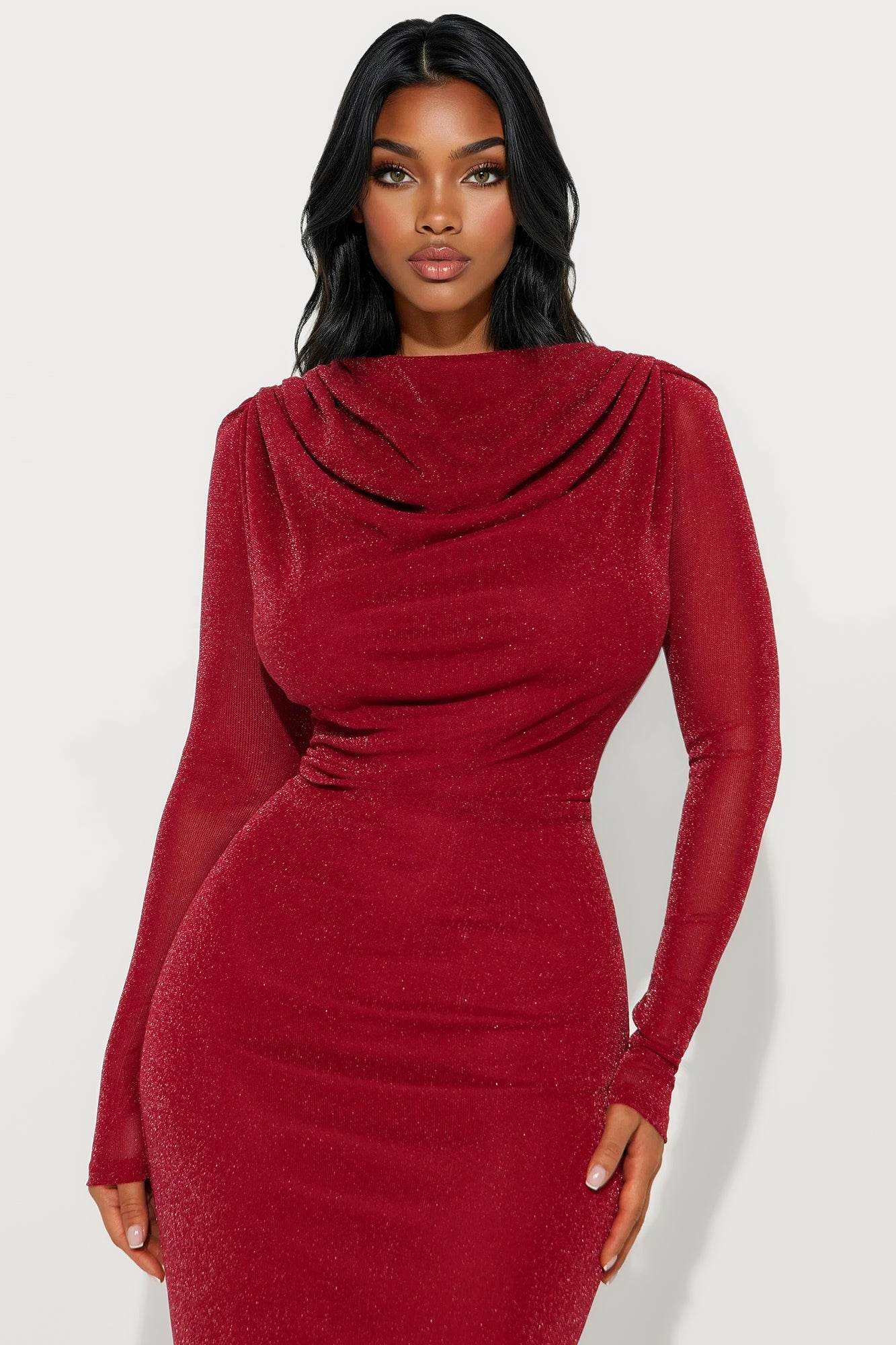 Sleek Sis Glitter Maxi Dress - Red