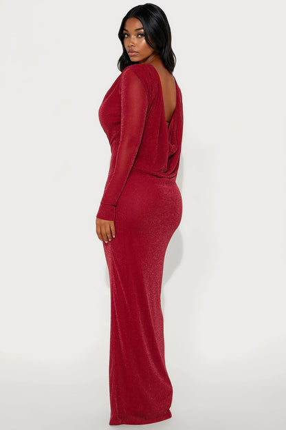 Sleek Sis Glitter Maxi Dress - Red