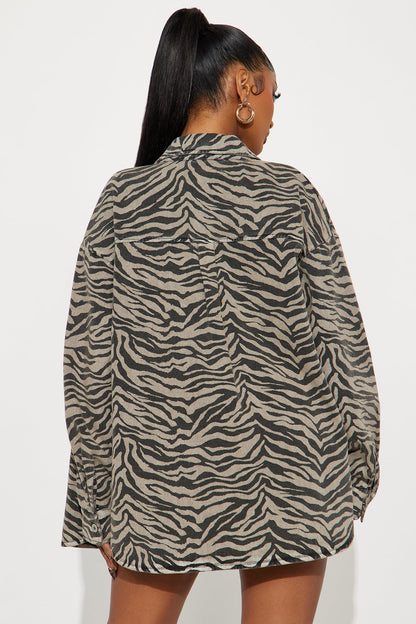 Kamila Denim Zebra Print Jacket Skirt Set - Sand/combo