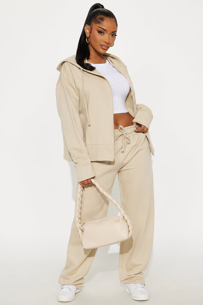 Brooke Oversized Zip Up Fleece Pant Set - Stone