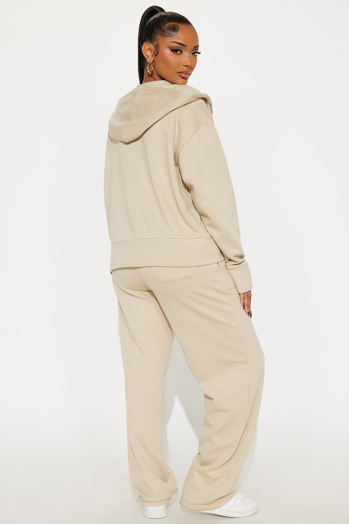 Brooke Oversized Zip Up Fleece Pant Set - Stone