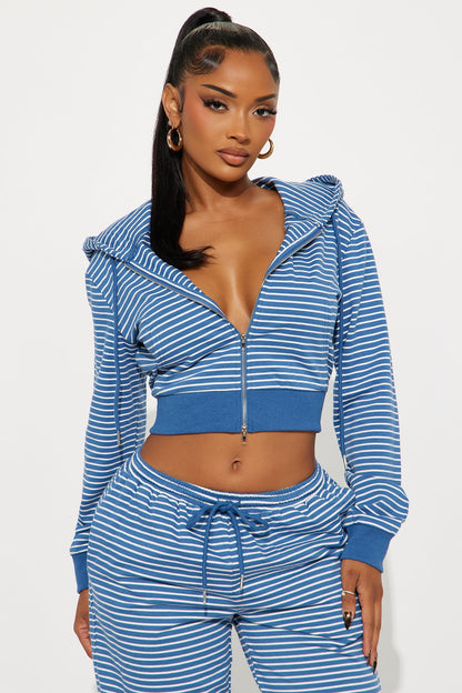 Kira Zip Up Hoodie Wide Leg Pant Set - Blue