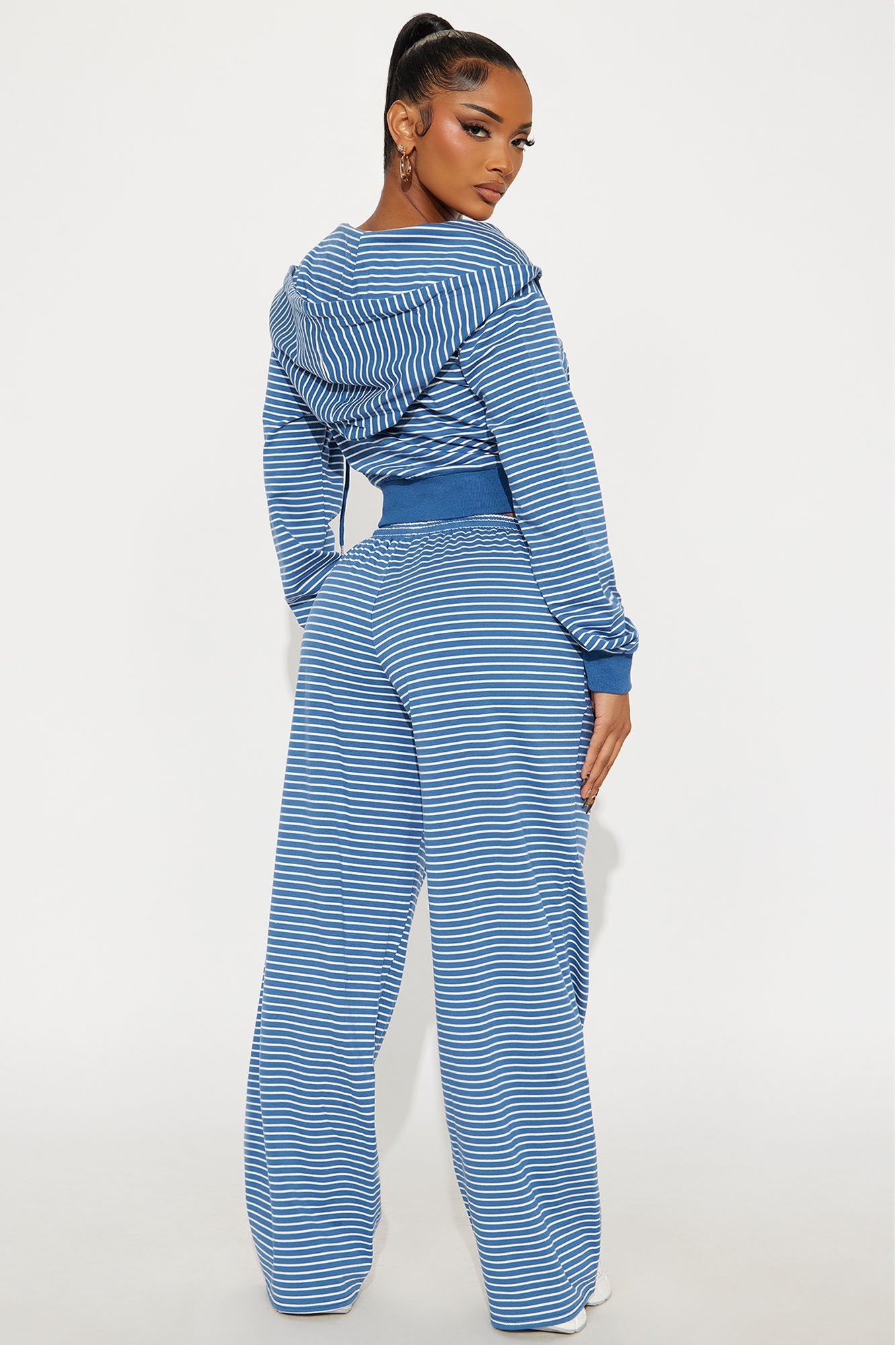 Kira Zip Up Hoodie Wide Leg Pant Set - Blue