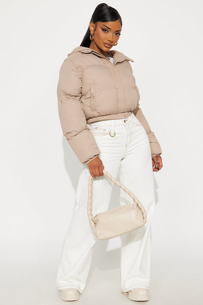 Dakota Cropped Hooded Puffer Jacket - Taupe