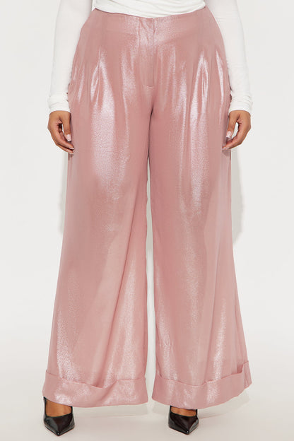 Romantically Spoiled Organza Metallic Wide Leg Pant 33 - Rose Gold