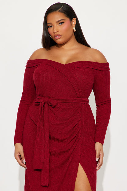 Selene Off Shoulder Sweater Maxi Dress - Burgundy