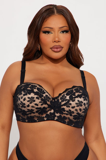 Molly Floral Lace Balconette Push Up Bra - Black