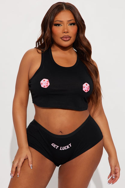 Roll The Dice Cami And Boyshort 2 Piece Set - Black