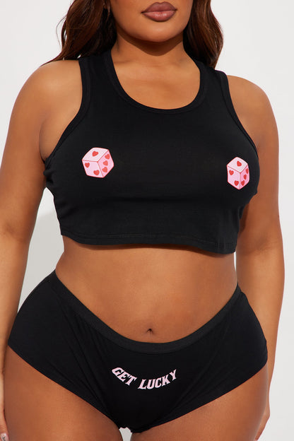 Roll The Dice Cami And Boyshort 2 Piece Set - Black