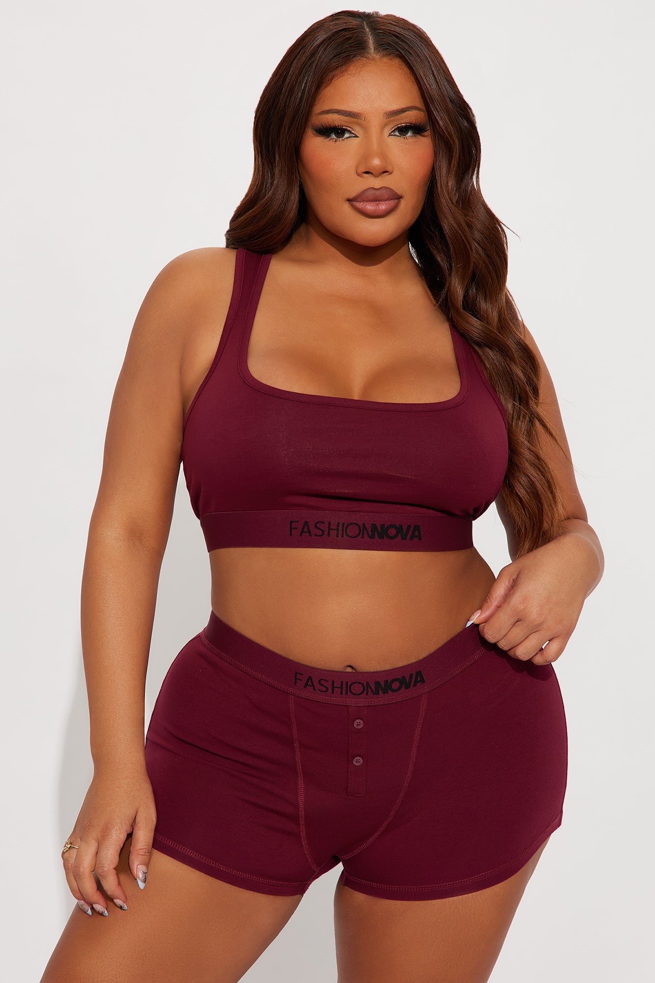 FN Mood Scoop Neck Racerback Cotton Bra - Wine