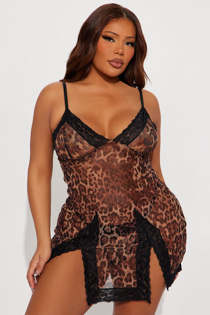 Sienna Leopard Mesh Cut Out Chemise - Leopard