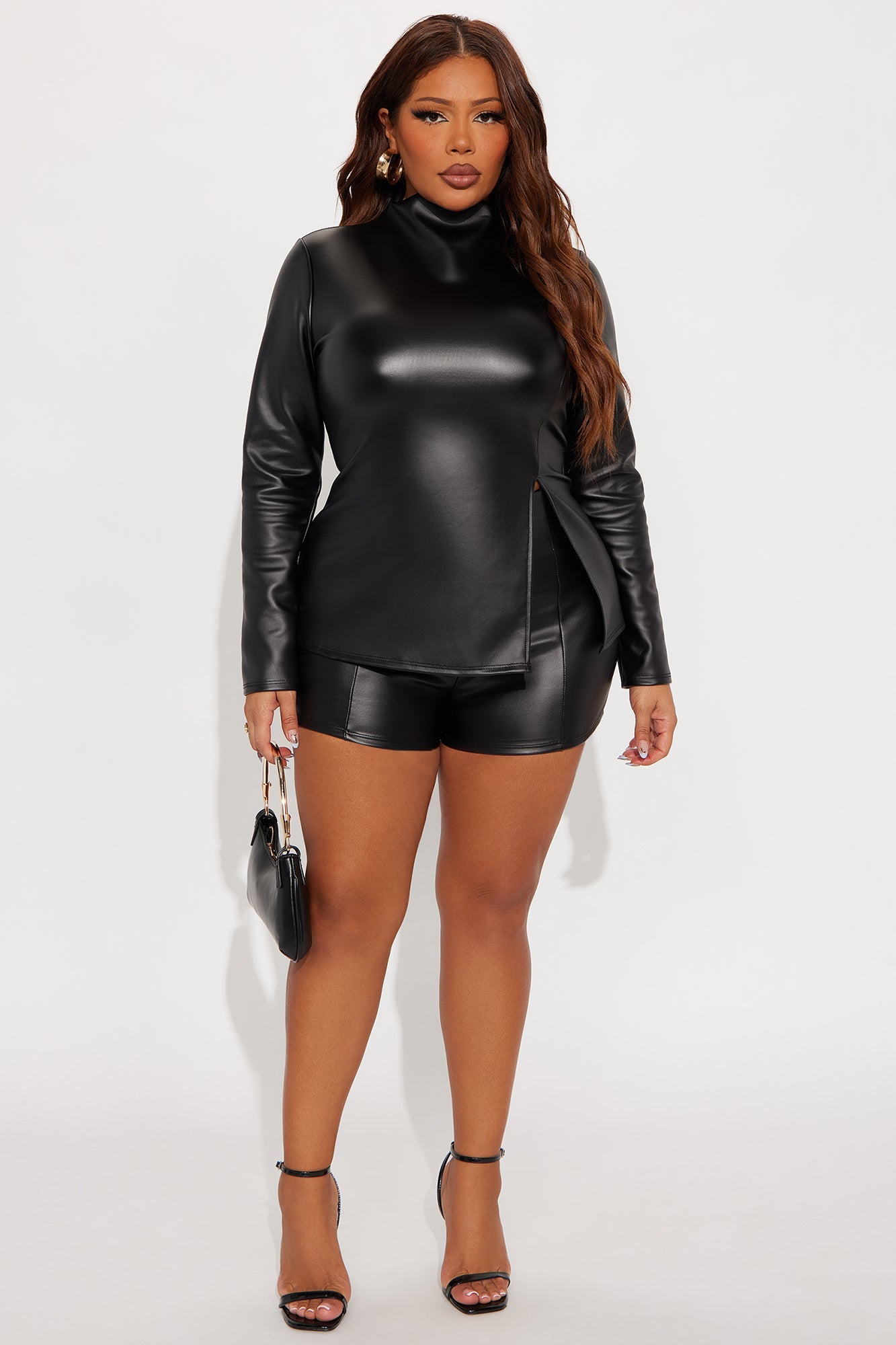 Vanna Faux Leather Short Set - Black