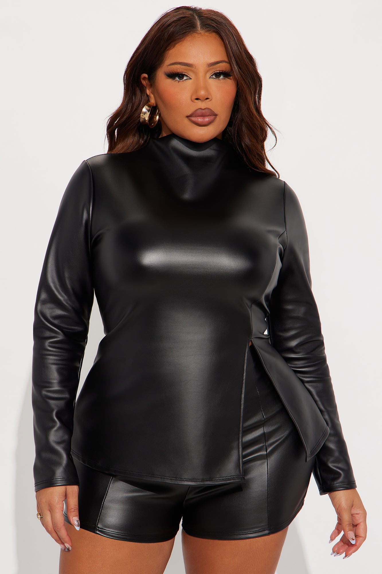 Vanna Faux Leather Short Set - Black