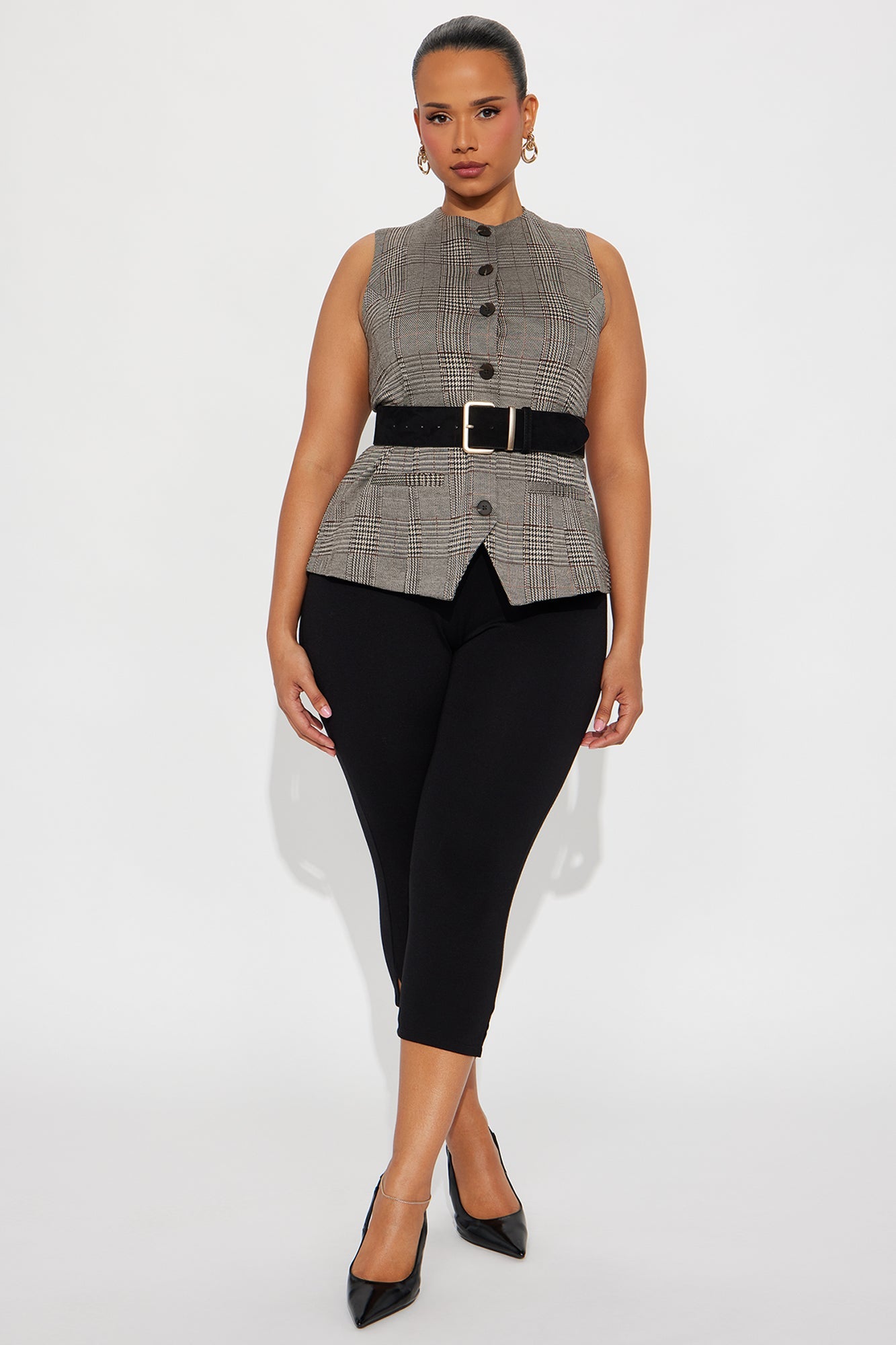 Be My Guest Houndstooth Vest - Taupe/combo