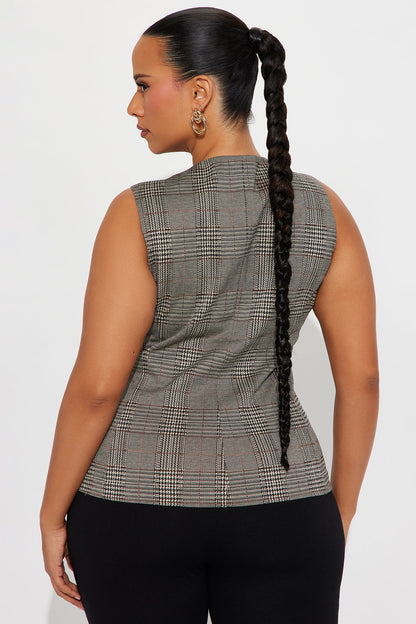 Be My Guest Houndstooth Vest - Taupe/combo