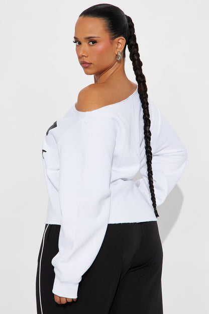 Chevrolet Off Shoulder Fleece Sweatshirt - White