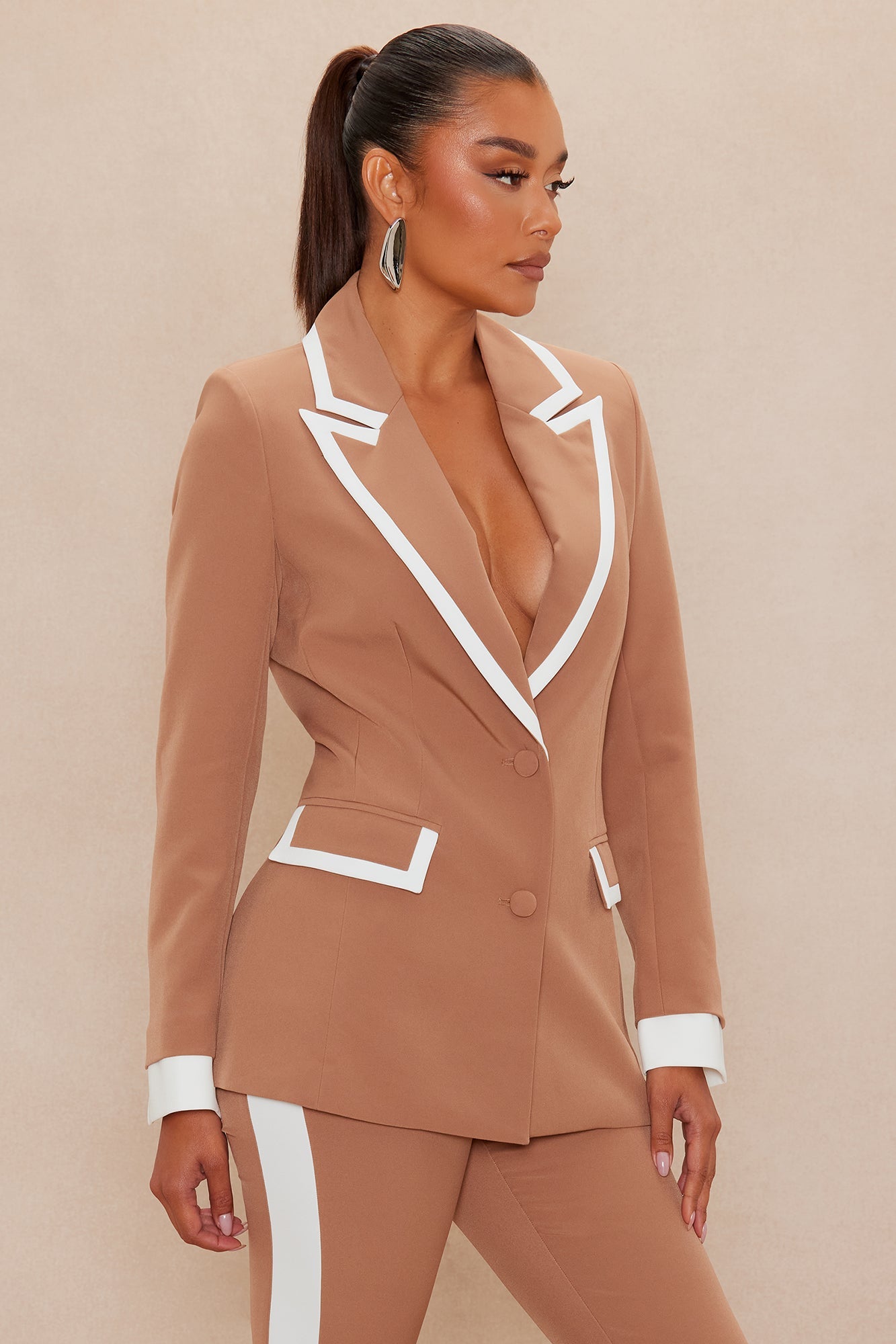 Frederica Blazer Pant Suit Set - Taupe/combo