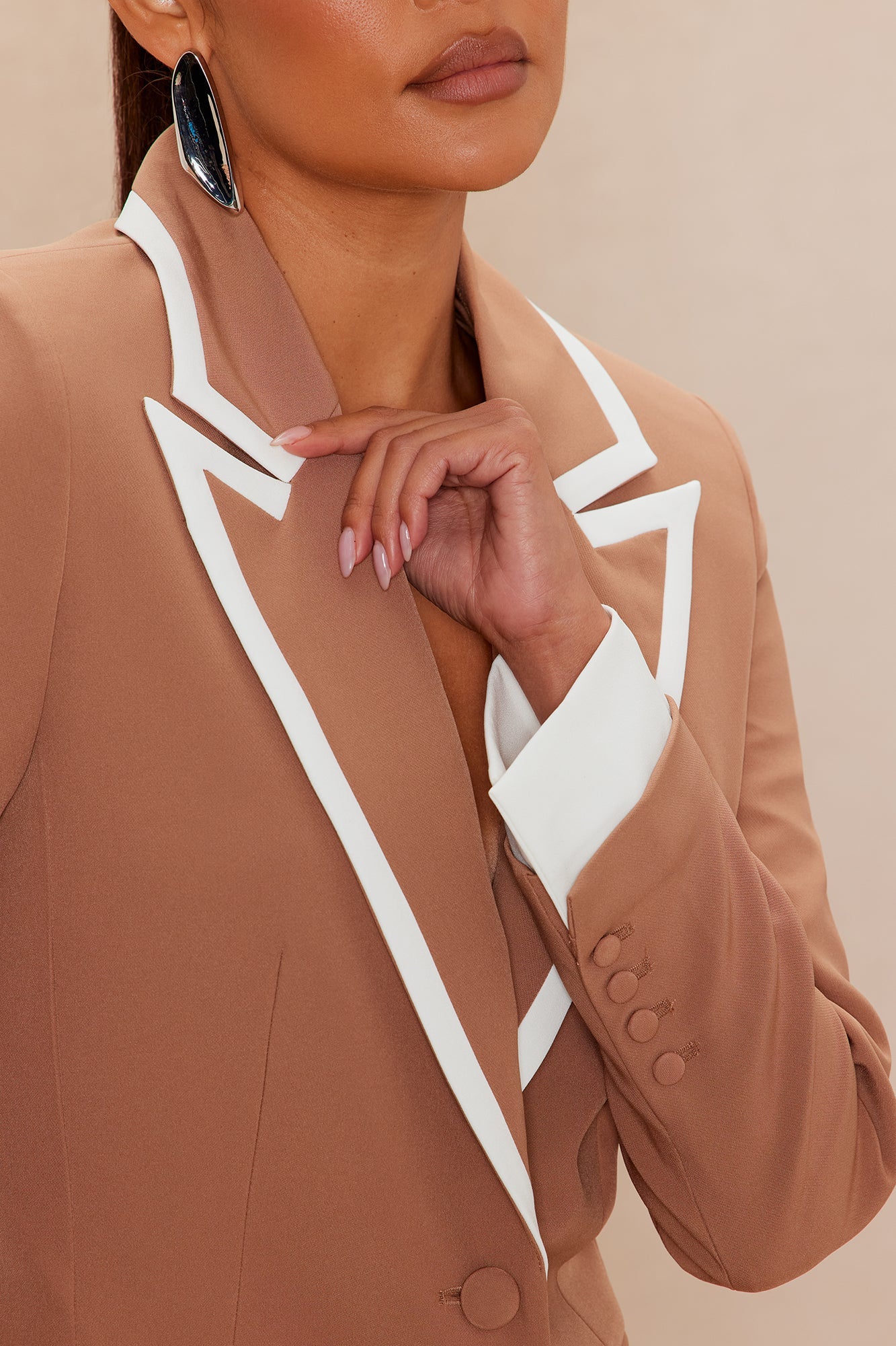 Frederica Blazer Pant Suit Set - Taupe/combo