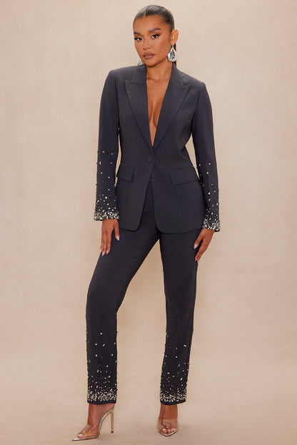 Zephyra Embellished Suit Set - Charcoal