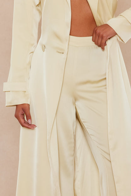 Gabriella Satin Trench Coat And Pant Set - Butter Yellow