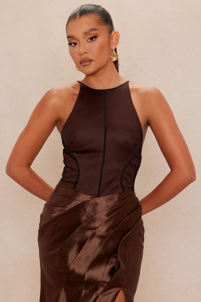 Annalise Backless Taffeta Gown - Chocolate
