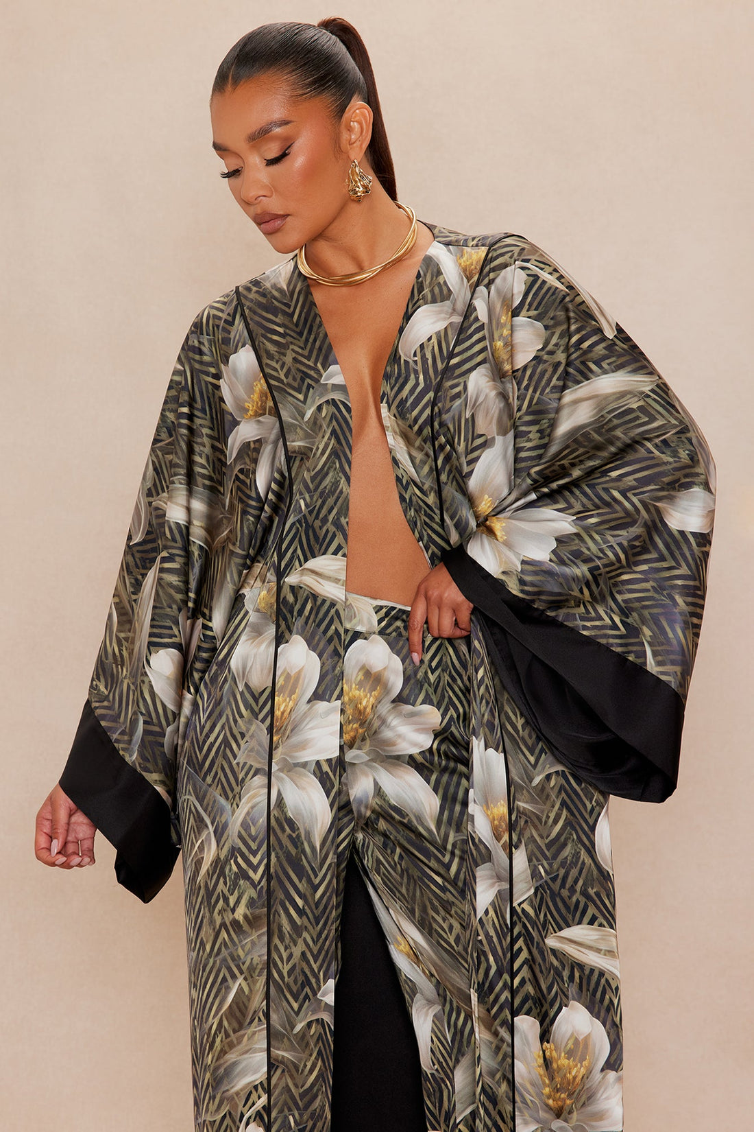 Alia Satin Kimono - Green/combo