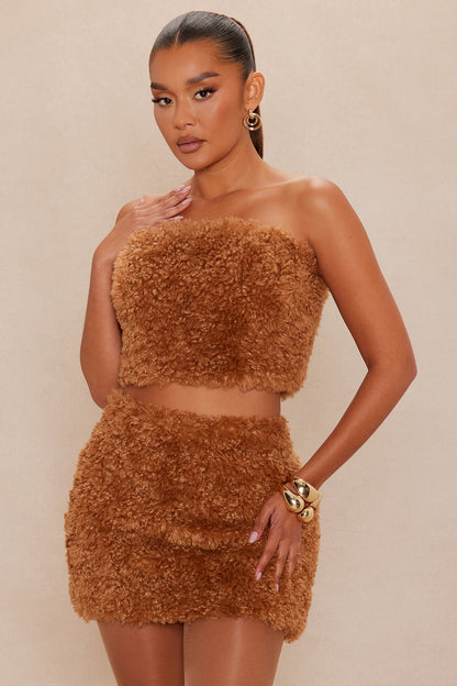 Arden Sherpa Fur Mini Skirt Set - Camel