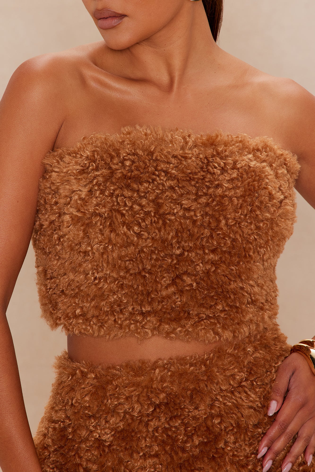 Arden Sherpa Fur Mini Skirt Set - Camel