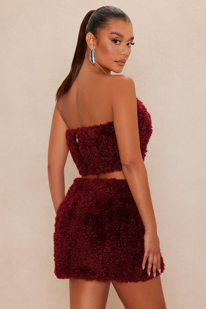 Arden Sherpa Fur Mini Skirt Set - Burgundy