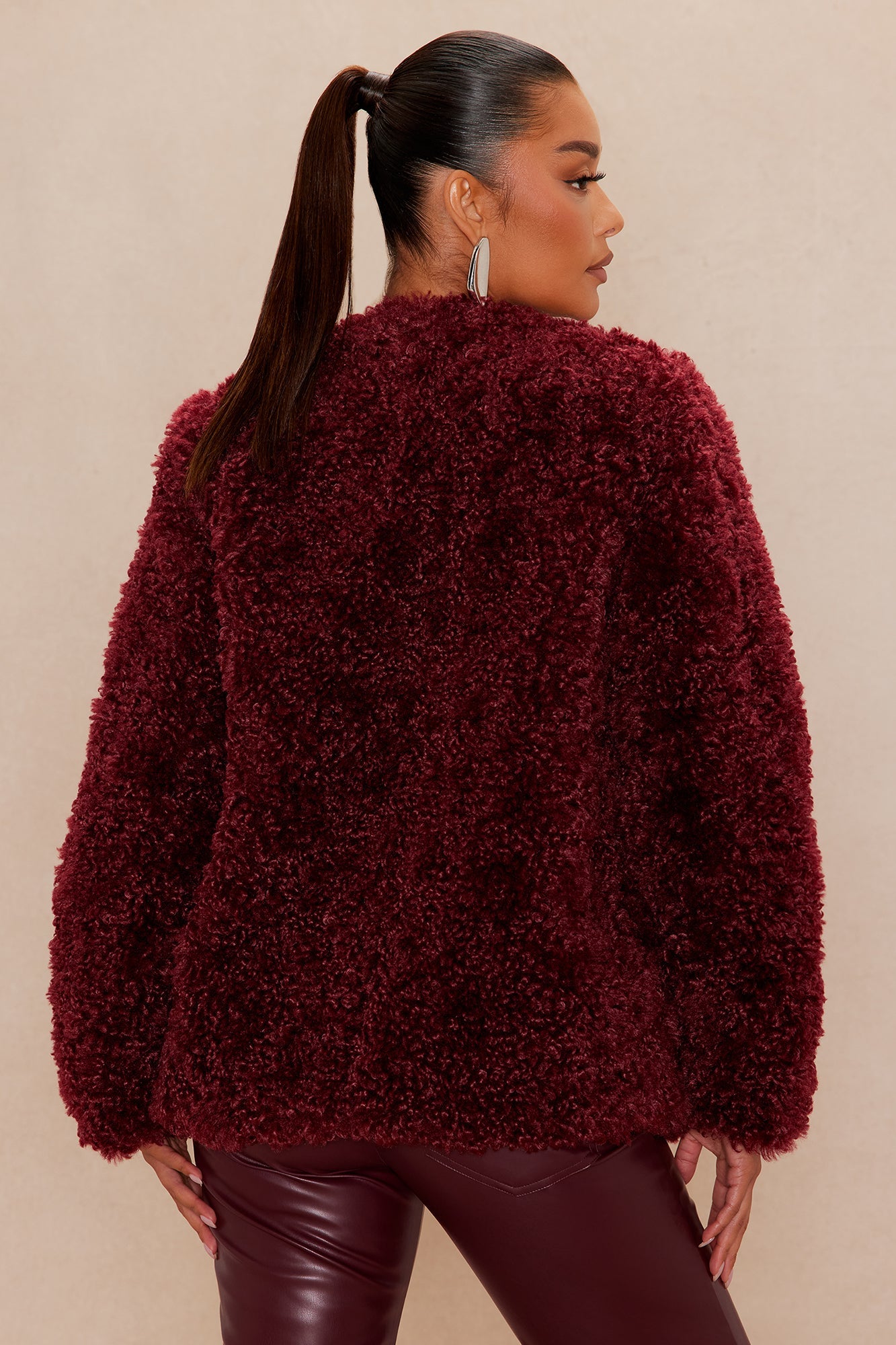 Arden Sherpa Fur Jacket - Burgundy