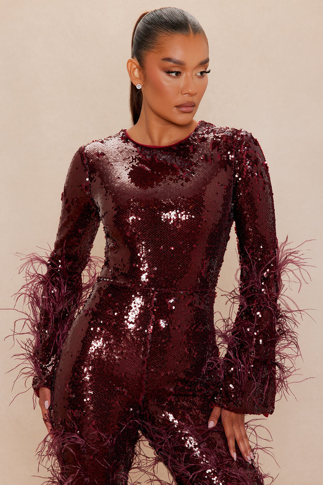 Disco Nights Sequin Jumpsuit - Burgundy