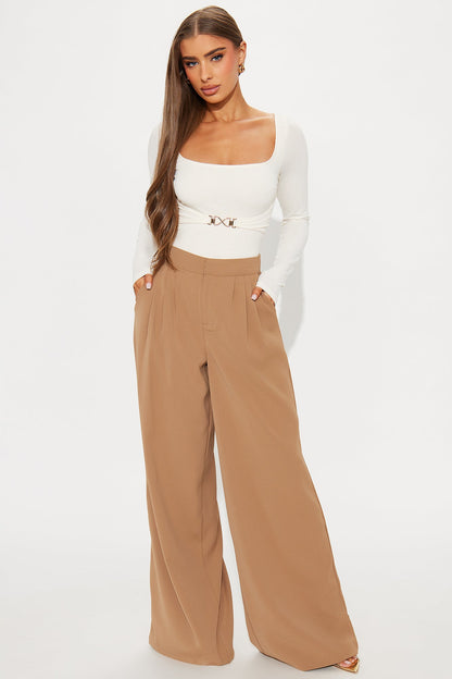 Candice Pleated Wide Leg Trouser Pant 33″ - Taupe