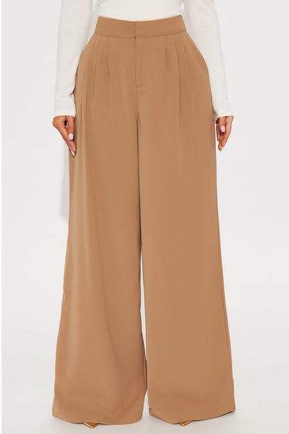 Candice Pleated Wide Leg Trouser Pant 33″ - Taupe