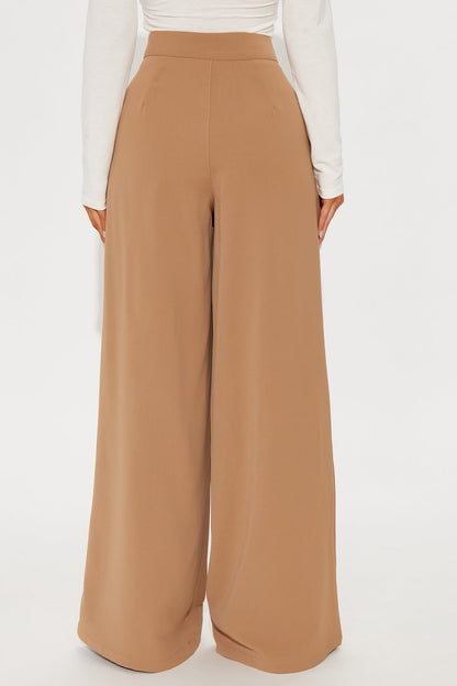 Candice Pleated Wide Leg Trouser Pant 33″ - Taupe