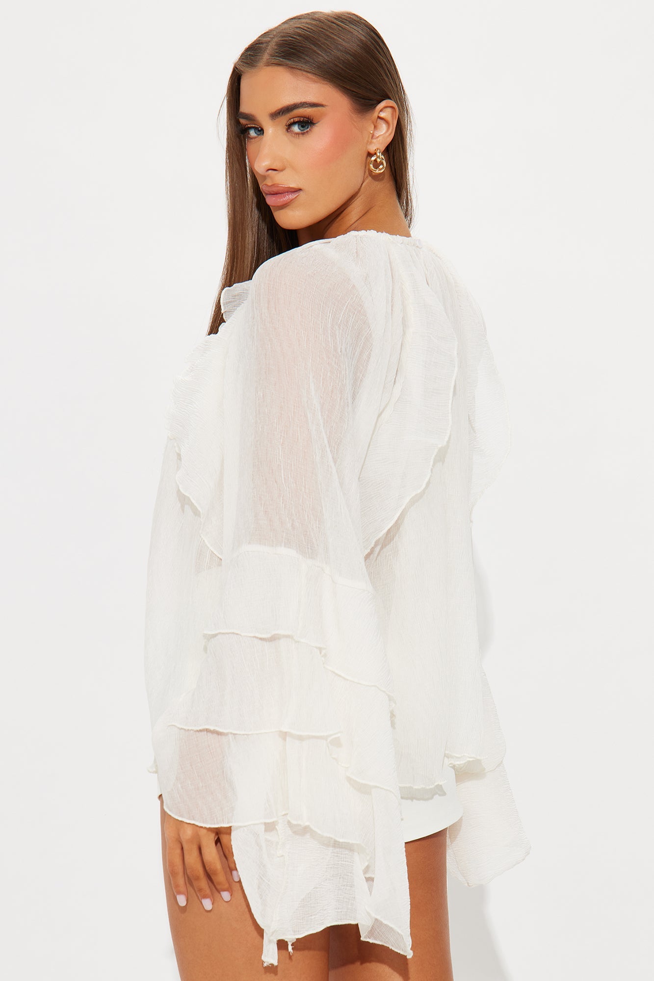 When In Greece Ruffle Airflow Blouse - Cream