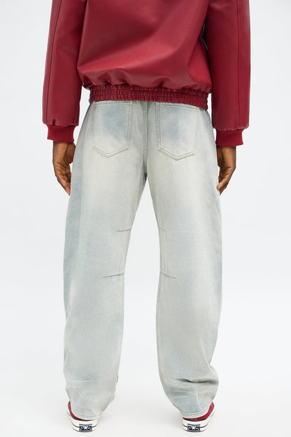 Barrel Patched Tapestry Jeans - Light Blue Wash