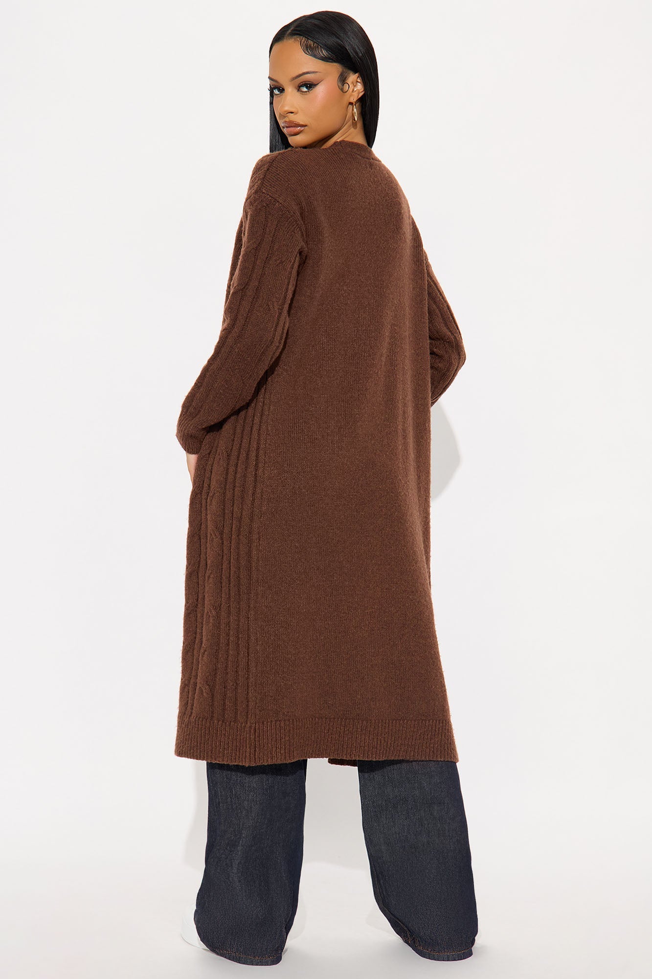 At Ease Cable Knit Long Cardigan - Chocolate