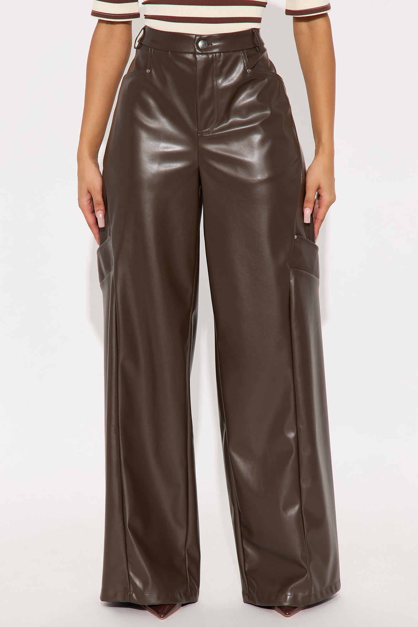 Cara Faux Leather Wide Leg Pant 33 - Brown