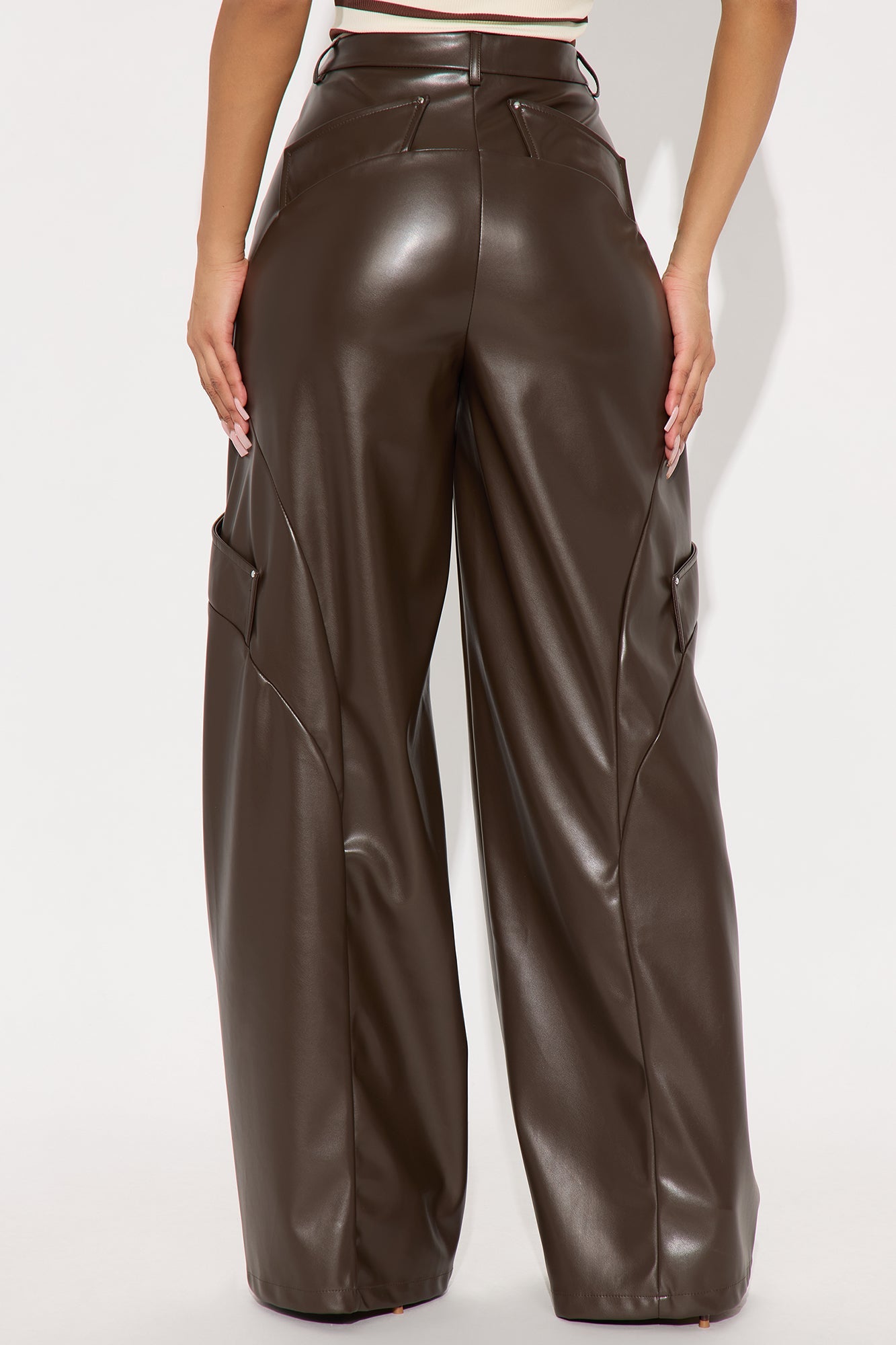 Cara Faux Leather Wide Leg Pant 33 - Brown
