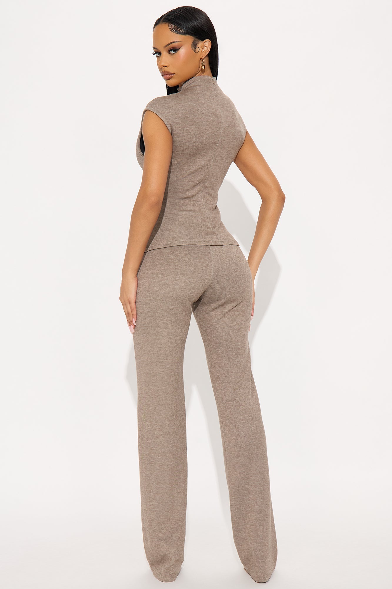 Shayla High Neck Pant Set - Mocha