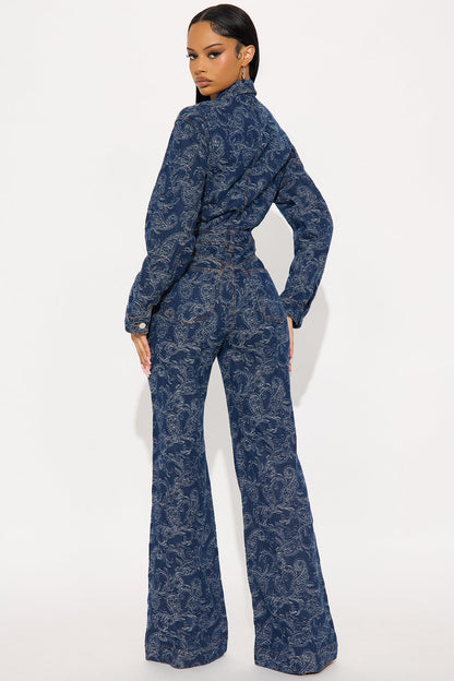 Adeline Denim Flare Jumpsuit - Denim