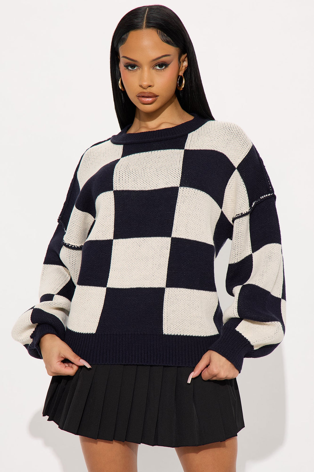 Lost On You Checkered Sweater - Black/combo