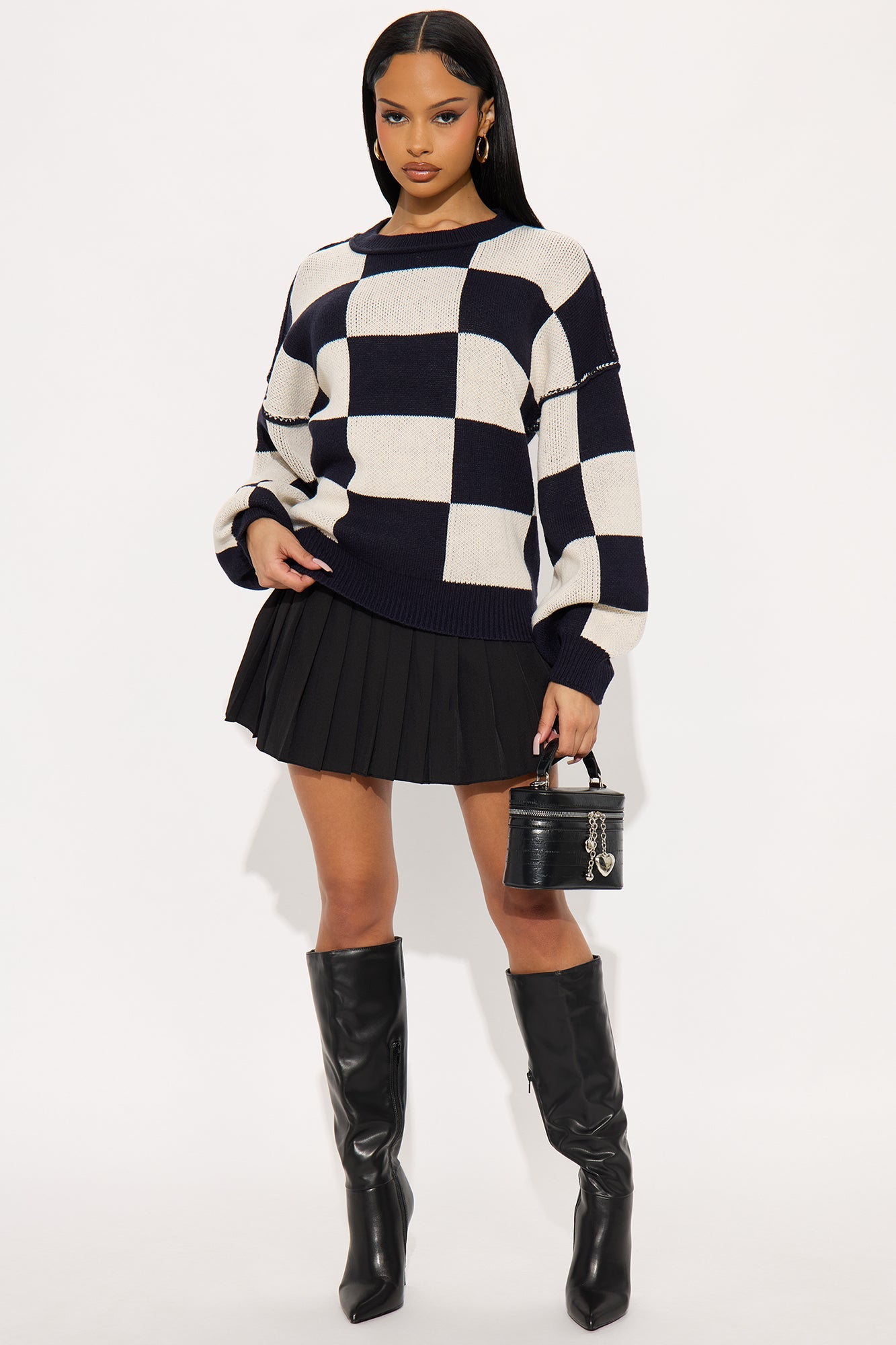Lost On You Checkered Sweater - Black/combo