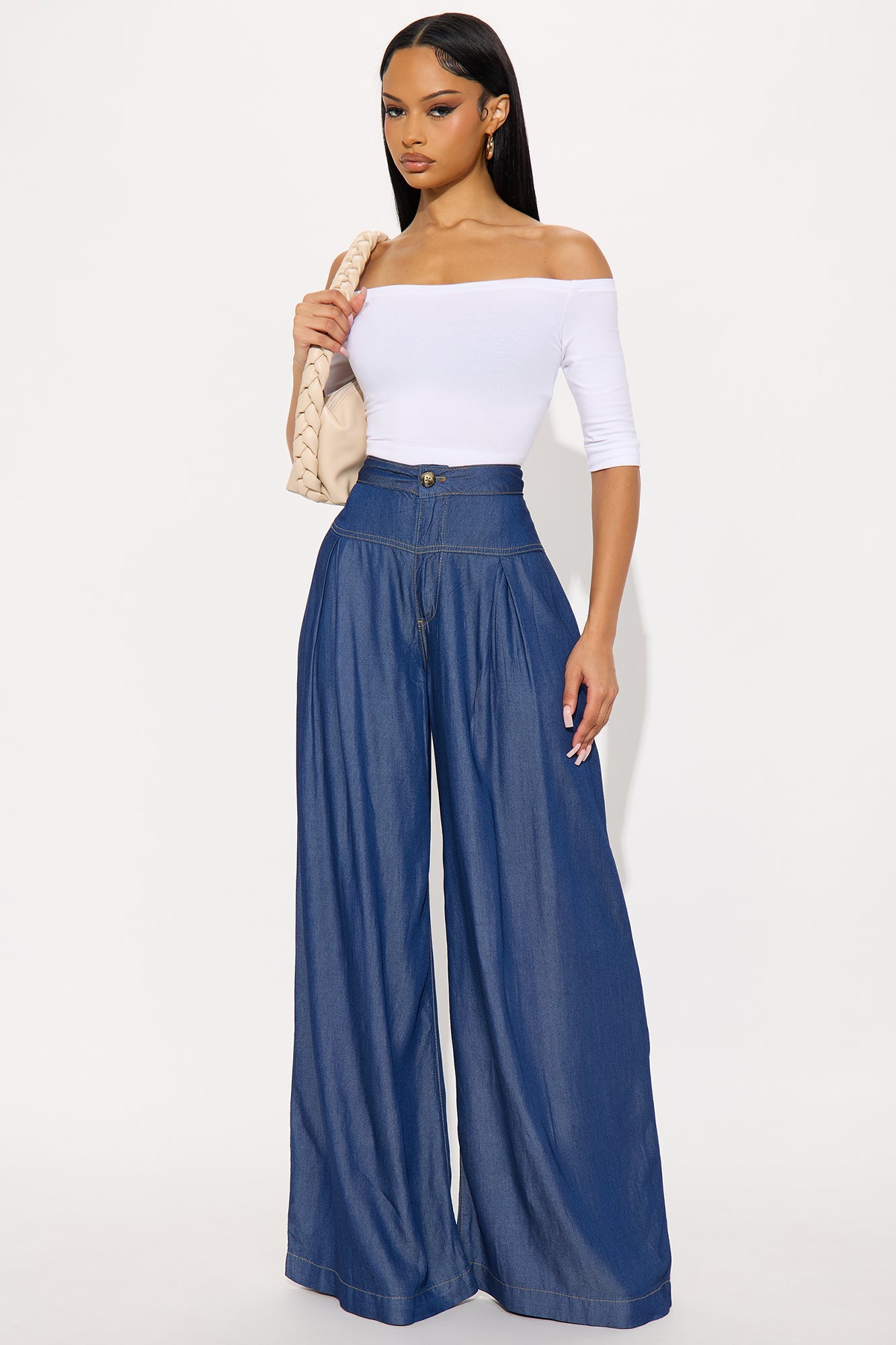 Gisella Chambray Wide Leg Pant 33 - Dark Wash