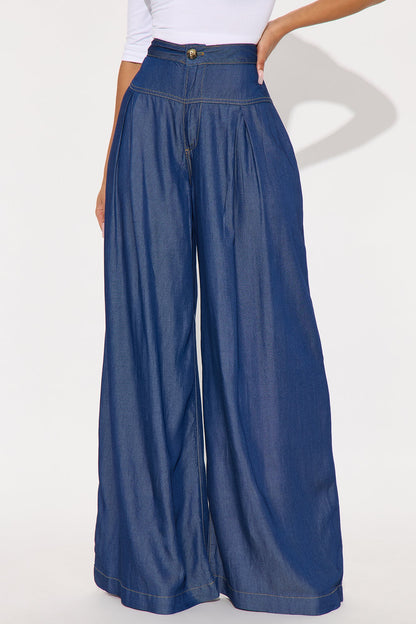 Gisella Chambray Wide Leg Pant 33 - Dark Wash